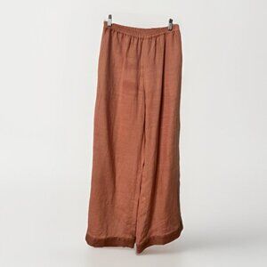 Womens Linen Wide Leg Pants Flowy Pull On Boho Hippie Orange